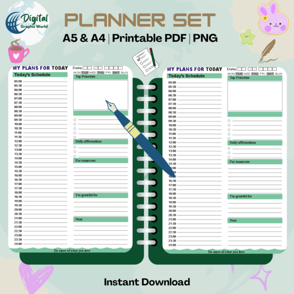 Aesthetic Planner Bundle | Printable Daily, Weekly, Monthly Pages (PDF)